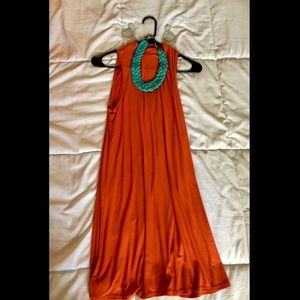Coral Sundress & Teal Necklace